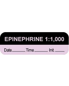 Anesthesia Label with Date, Time & Initial (Paper, Permanent) "Epinephrine 1:1,000" 1 1/2" x 1/2" Violet and Black - 1000 per Roll