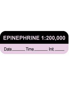 Anesthesia Label with Date, Time & Initial (Paper, Permanent) "Epinephrine 1:200,000" 1 1 1/2" x 1/2" Violet and Black - 1000 per Roll