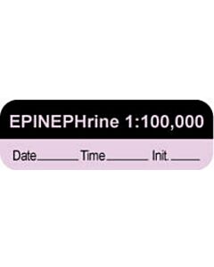 Anesthesia Label with Date, Time & Initial | Tall-Man Lettering (Paper, Permanent) "Epinephrine 1:100,000" 1 1/2" x 1/2" Violet and Black - 1000 per Roll