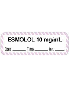 Anesthesia Label with Date, Time & Initial (Paper, Permanent) "Esmolol 10 mg/ml" 1 1/2" x 1/2" White with Violet - 1000 per Roll