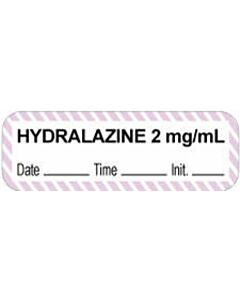 Anesthesia Label with Date, Time & Initial (Paper, Permanent) "Hydralazine 2 mg/ml" 1 1/2" x 1/2" White with Violet - 1000 per Roll