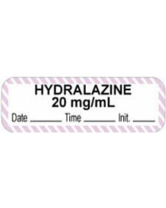 Anesthesia Label with Date, Time & Initial (Paper, Permanent) "Hydralazine 20 mg/ml" 1 1/2" x 1/2" White with Violet - 1000 per Roll