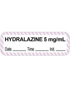 Anesthesia Label with Date, Time & Initial (Paper, Permanent) "Hydralazine 5 mg/ml" 1 1/2" x 1/2" White with Violet - 1000 per Roll