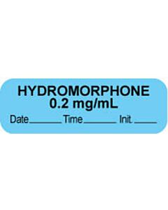 Anesthesia Label with Date, Time & Initial (Paper, Permanent) "Hydromorphone 0.2 mg/ml" 1 1/2" x 1/2" Blue - 1000 per Roll