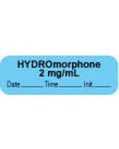 Anesthesia Label with Date, Time & Initial | Tall-Man Lettering (Paper, Permanent) "Hydromorphone 2 mg/ml" 1 1/2" x 1/2" Blue - 1000 per Roll