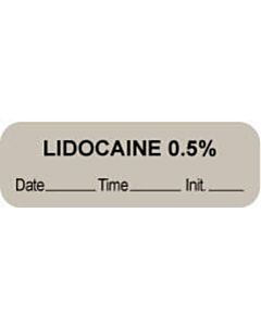 Anesthesia Label with Date, Time & Initial (Paper, Permanent) "Lidocaine 0.5%" 1 1/2" x 1/2" Gray - 1000 per Roll