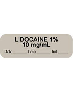Anesthesia Label with Date, Time & Initial (Paper, Permanent) "Lidocaine 1% 10 mg/ml" 1 1/2" x 1/2" Gray - 1000 per Roll