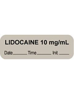 Anesthesia Label with Date, Time & Initial (Paper, Permanent) "Lidocaine 10 mg/ml" 1 1/2" x 1/2" Gray - 1000 per Roll