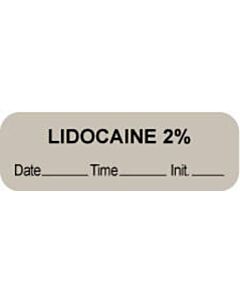 Anesthesia Label with Date, Time & Initial (Paper, Permanent) "Lidocaine 2%" 1 1/2" x 1/2" Gray - 1000 per Roll