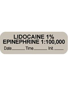 Anesthesia Label with Date, Time & Initial (Paper, Permanent) "Lidocaine 1% Epi" 1 1/2" x 1/2" Gray - 1000 per Roll