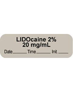 Anesthesia Label with Date, Time & Initial | Tall-Man Lettering (Paper, Permanent) "Lidocaine 2% 20 mg/ml" 1 1/2" x 1/2" Gray - 1000 per Roll