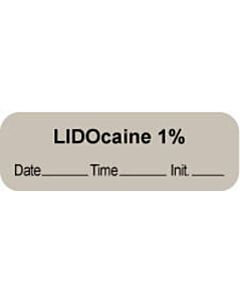 Anesthesia Label with Date, Time & Initial | Tall-Man Lettering (Paper, Permanent) "Lidocaine 1%" 1 1/2" x 1/2" Gray - 1000 per Roll