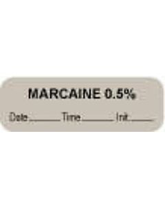Anesthesia Label with Date, Time & Initial (Paper, Permanent) "Marcaine 0.5%" 1 1/2" x 1/2" Gray - 1000 per Roll