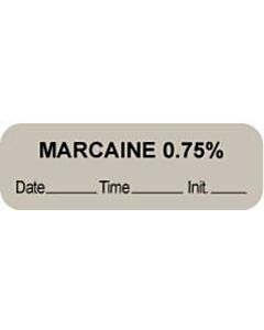 Anesthesia Label with Date, Time & Initial (Paper, Permanent) "Marcaine 0.75%" 1 1/2" x 1/2" Gray - 1000 per Roll