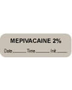 Anesthesia Label with Date, Time & Initial (Paper, Permanent) "Mepivacaine 2%" 1 1/2" x 1/2" Gray - 1000 per Roll