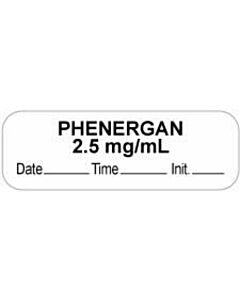 Anesthesia Label with Date, Time & Initial (Paper, Permanent) "Phenergan 2.5 mg/ml" 1 1/2" x 1/2" White - 1000 per Roll