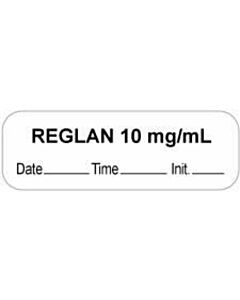 Anesthesia Label with Date, Time & Initial (Paper, Permanent) "Reglan 10 mg/ml" 1 1/2" x 1/2" White - 1000 per Roll