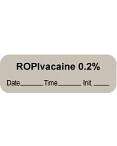 Anesthesia Label with Date, Time & Initial | Tall-Man Lettering (Paper, Permanent) "Ropivacaine 0.2%" 1 1/2" x 1/2" Gray - 1000 per Roll