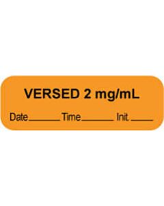 Anesthesia Label with Date, Time & Initial (Paper, Permanent) "Versed 2 mg/ml" 1 1/2" x 1/2" Orange - 1000 per Roll