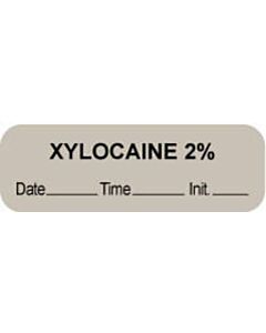 Anesthesia Label with Date, Time & Initial (Paper, Permanent) "Xylocaine 2%" 1 1/2" x 1/2" Gray - 1000 per Roll