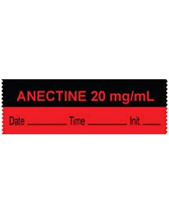 Anesthesia Tape with Date, Time & Initial (Removable) "Anectine 20 mg/ml" 1/2" x 500" Fluorescent Red and Black - 333 Imprints - 500 Inches per Roll