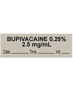 Anesthesia Tape with Date, Time & Initial (Removable) "Bupivacaine 0.25% 2.5 mg/ml" 1/2" x 500" Gray - 333 Imprints - 500 Inches per Roll