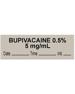 Anesthesia Tape with Date, Time & Initial (Removable) "Bupivacaine 0.5% 5" 1/2" x 500" Gray - 333 Imprints - 500 Inches per Roll