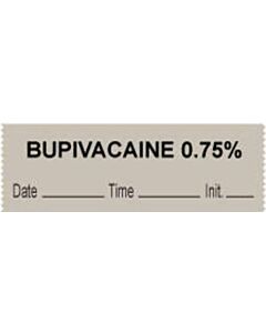 Anesthesia Tape with Date, Time & Initial (Removable) "Bupivacaine 0.75%" 1/2" x 500" Gray - 333 Imprints - 500 Inches per Roll