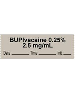 Anesthesia Tape with Date, Time & Initial | Tall-Man Lettering (Removable) "Bupivacaine 0.25% 2.5" 1/2" x 500" Gray - 333 Imprints - 500 Inches per Roll