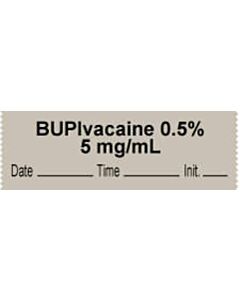 Anesthesia Tape with Date, Time & Initial | Tall-Man Lettering (Removable) "Bupivacaine 0.5% 5" 1/2" x 500" Gray - 333 Imprints - 500 Inches per Roll