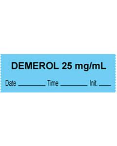 Anesthesia Tape with Date, Time & Initial (Removable) "Demerol 25 mg/ml" 1/2" x 500" Blue - 333 Imprints - 500 Inches per Roll
