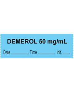 Anesthesia Tape with Date, Time & Initial (Removable) "Demerol 50 mg/ml" 1/2" x 500" Blue - 333 Imprints - 500 Inches per Roll