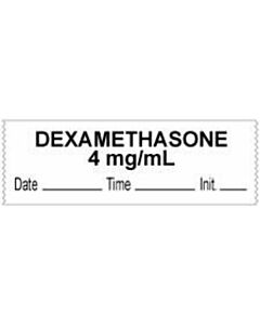 Anesthesia Tape with Date, Time & Initial (Removable) "Dexamethasone 4 mg/ml" 1/2" x 500" White - 333 Imprints - 500 Inches per Roll