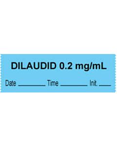 Anesthesia Tape with Date, Time & Initial (Removable) "Dilaudid 0.2 mg/ml" 1/2" x 500" Blue - 333 Imprints - 500 Inches per Roll