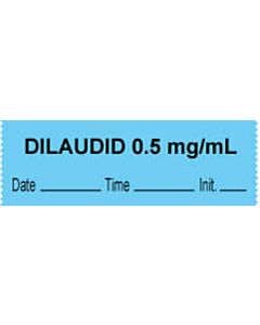 Anesthesia Tape with Date, Time & Initial (Removable) "Dilaudid 0.5 mg/ml" 1/2" x 500" Blue - 333 Imprints - 500 Inches per Roll
