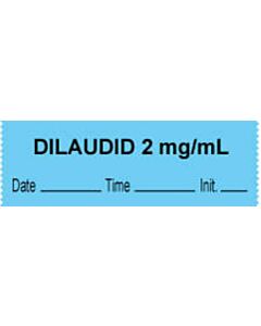 Anesthesia Tape with Date, Time & Initial (Removable) "Dilaudid 2 mg/ml" 1/2" x 500" Blue - 333 Imprints - 500 Inches per Roll