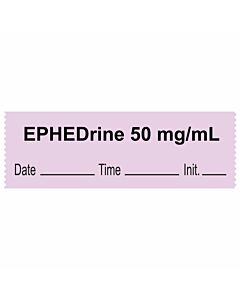 Anesthesia Tape with Date, Time & Initial - Tall - Man Lettering (Removable) "Ephedrine 50 mg/ml" 1/2" x 500" Violet - 333 Imprints - 500 Inches per Roll