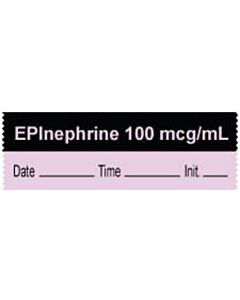 Anesthesia Tape with Date, Time & Initial | Tall-Man Lettering (Removable) "Epinephrine 100 mcg/ml" 1/2" x 500" Violet and Black - 333 Imprints - 500 Inches per Roll
