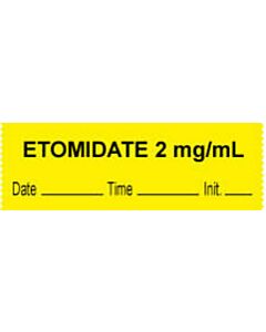 Anesthesia Tape with Date, Time & Initial (Removable) "Etomidate 2 mg/ml" 1/2" x 500" Yellow - 333 Imprints - 500 Inches per Roll