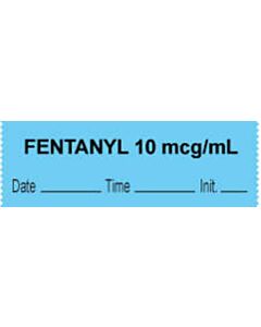 Anesthesia Tape with Date, Time & Initial (Removable) "Fentanyl 10 mcg/ml" 1/2" x 500" Blue - 333 Imprints - 500 Inches per Roll