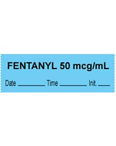 Anesthesia Tape with Date, Time & Initial (Removable) "Fentanyl 50 mcg/ml" 1/2" x 500" Blue - 333 Imprints - 500 Inches per Roll