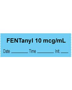 Anesthesia Tape with Date, Time & Initial | Tall-Man Lettering (Removable) "Fentanyl 10 mcg/ml" 1/2" x 500" Blue - 333 Imprints - 500 Inches per Roll