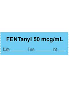 Anesthesia Tape with Date, Time & Initial | Tall-Man Lettering (Removable) "Fentanyl 50 mcg/ml" 1/2" x 500" Blue - 333 Imprints - 500 Inches per Roll
