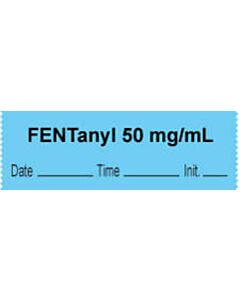 Anesthesia Tape with Date, Time & Initial | Tall-Man Lettering (Removable) "Fentanyl 50 mg/ml" 1/2" x 500" Blue - 333 Imprints - 500 Inches per Roll