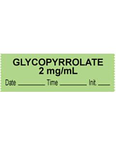 Anesthesia Tape with Date, Time & Initial (Removable) "Glycopyrrolate 2 mg/ml" 1/2" x 500" Green - 333 Imprints - 500 Inches per Roll