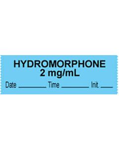 Anesthesia Tape with Date, Time & Initial (Removable) "Hydromorphone 2 mg/ml" 1/2" x 500" Blue - 333 Imprints - 500 Inches per Roll