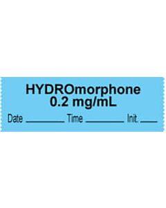 Anesthesia Tape with Date, Time & Initial | Tall-Man Lettering (Removable) "Hydromorphone 0.2 mg/ml" 1/2" x 500" Blue - 333 Imprints - 500 Inches per Roll