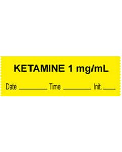 Anesthesia Tape with Date, Time & Initial (Removable) "Ketamine 1 mg/ml" 1/2" x 500" Yellow - 333 Imprints - 500 Inches per Roll