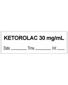 Anesthesia Tape with Date, Time & Initial (Removable) "Ketorolac 30 mg/ml" 1/2" x 500" White - 333 Imprints - 500 Inches per Roll