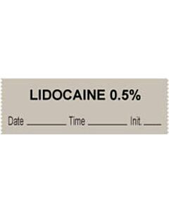 Anesthesia Tape with Date, Time & Initial (Removable) "Lidocaine 0.5%" 1/2" x 500" Gray - 333 Imprints - 500 Inches per Roll